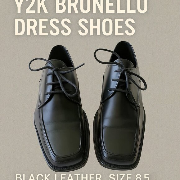 SZ 8.5  BLACK  LEATHER DRESS / CASUAL SHOES by BRUNELLO, Made in Italy main image 12